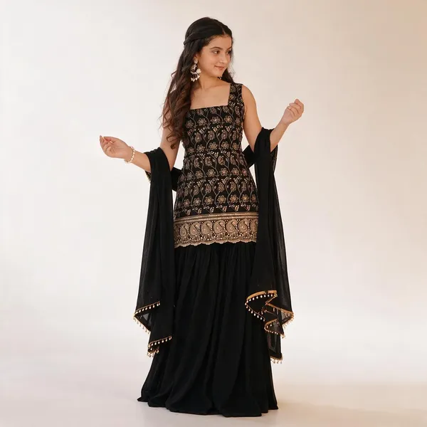 Girls_Ethnic_Black_Embroidered_3_Piss_Plaza_Set_With_Dupatta_|_Kids_Festive_Wear_Palazzo_Suit_|_Heavy__Embrodery__Work_Party_Outfit_
_Pack_Of_3