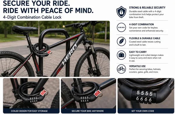 GKT_SecureGuard_4-Digit_Combination_Cable_Lock_for_Helmat_(_Bicycle_&_BIke_)_MB-SECURE-120_Cable_Lock_(Black)