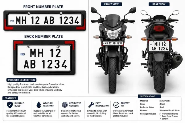 MotoBlink_Bike_Number_Plate_Frame_with_Reflective_Corners_Bike_Number_Plate_(Plastic_22_cm_x_6_cm)