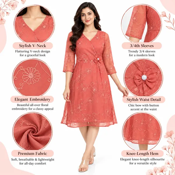 Party_Knee_Short_Dress_1_Piece_Satin_With_Thread_Work