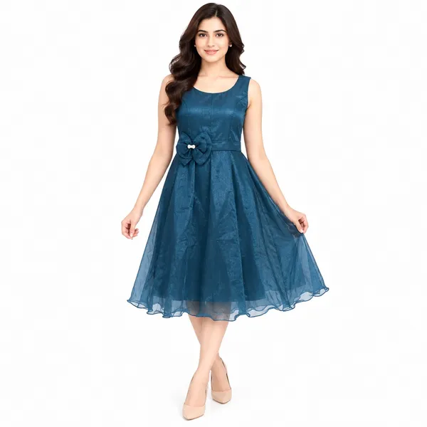 Party_Knee_Short_Dress_1_Piece_Synthetic_Silk_Plain