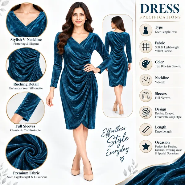 Party_Knee_Short_Dress_1_Piece_Velvet_Plain