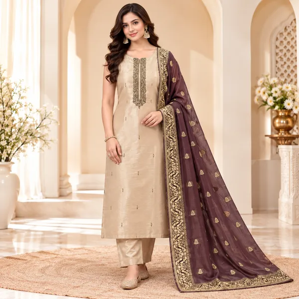 Traditional_Long_Suit_3_Piece_Banarsi_Silk_With_Patch_Work