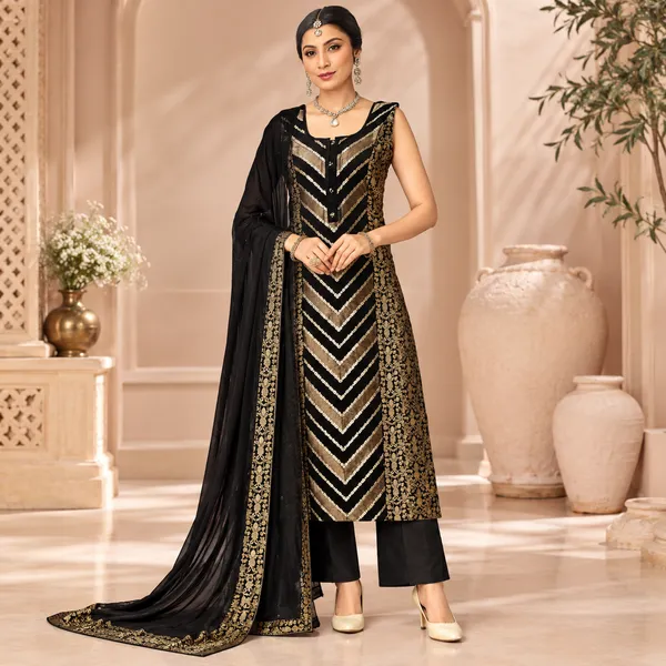 Traditional_Long_Suit_3_Piece_Banarsi_Silk_With_Zari_Work