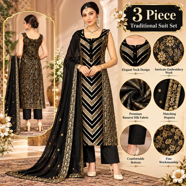 Traditional_Long_Suit_3_Piece_Banarsi_Silk_With_Zari_Work