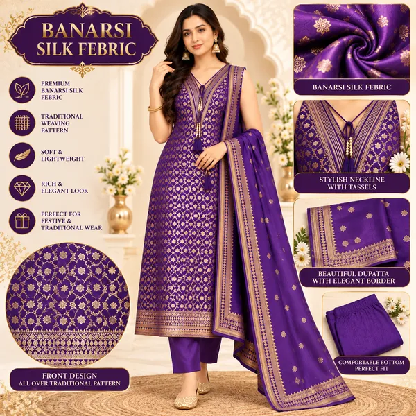 Traditional_Long_Suit_3_Piece_Banarsi_Silk_With_Zari_Work