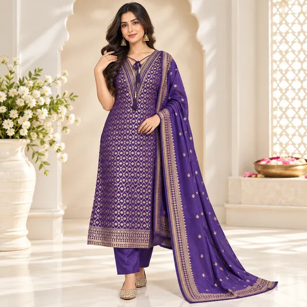 Traditional_Long_Suit_3_Piece_Banarsi_Silk_With_Zari_Work