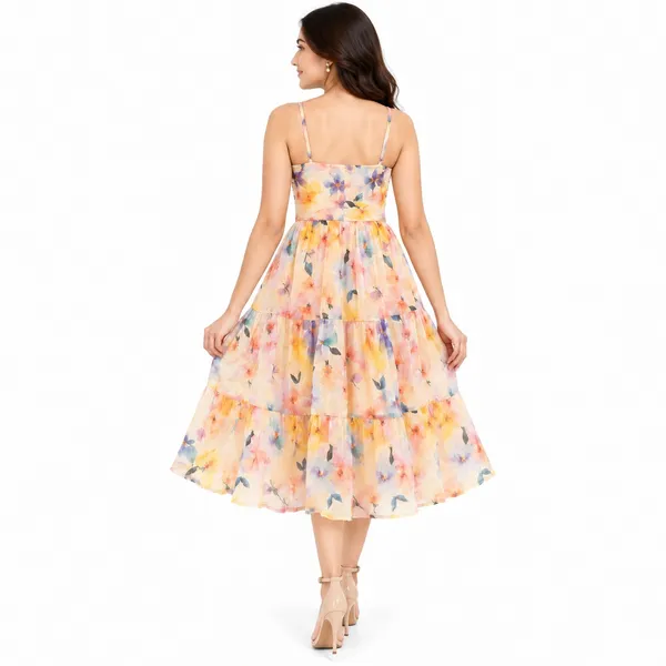 Party_Knee_Short_Dress_1_Piece_Chiffon_Silk_With_Printed_Work