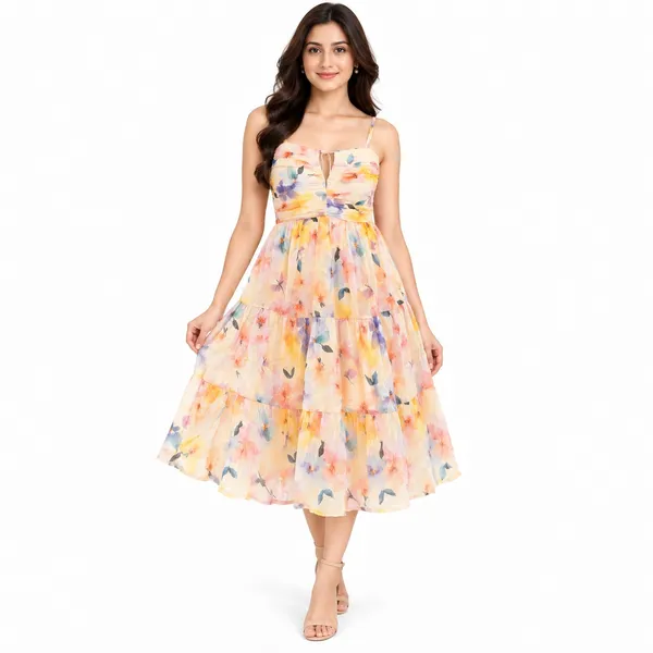 Party_Knee_Short_Dress_1_Piece_Chiffon_Silk_With_Printed_Work
