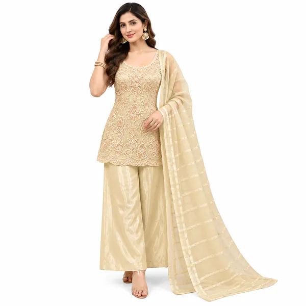 Indo_Dress_3_Piece_Shimmer_Silk_Fabric_With_Stone_Work