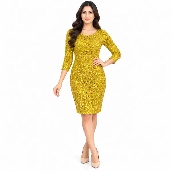 Party_Knee_Short_Dress_1_Piece_Super_Net_With_Sequin_Work