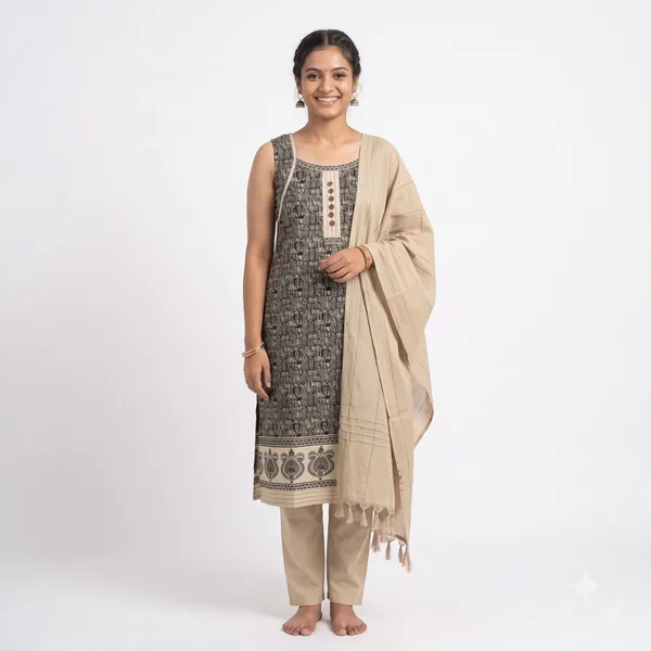 Casual_Suit_3_Piece_Cotton_With_Kalamkari_Print
