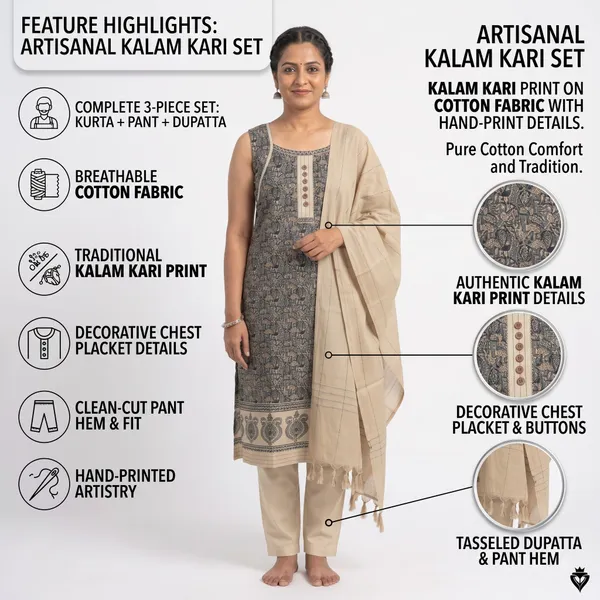 Casual_Suit_3_Piece_Cotton_With_Kalamkari_Print