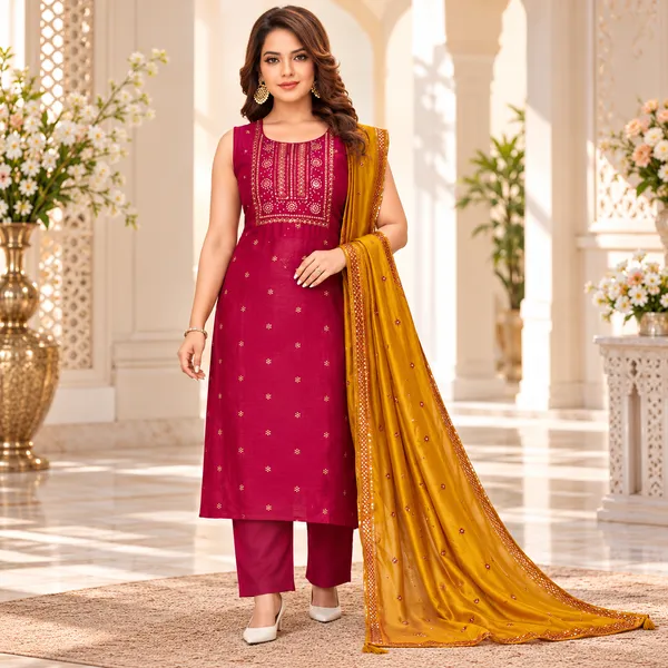 Traditional_Long_Suit_3_Piece_Vichitra_Silk_With_Thread_Work