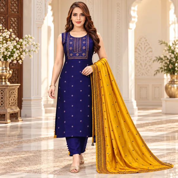 Traditional_Long_Suit_3_Piece_Vichitra_Silk_With_Thread_Work