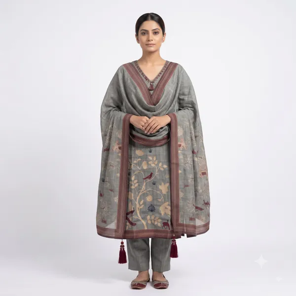 Casual_Suit_3_Piece_Muslin_Silk_With_Thread_Work