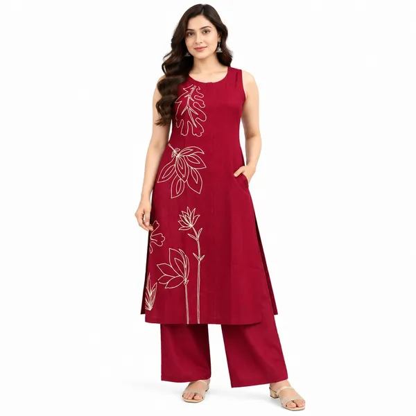 Long_Co-Ord_Set_2_Piece_Cotton_Viscose_With_Thread_Work