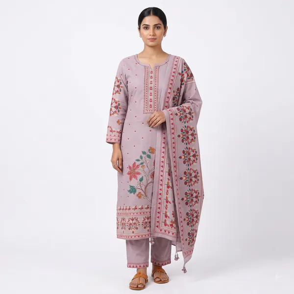 Casual_Suit_3_Piece_Muslin_Silk_With_Kalamkari_Print