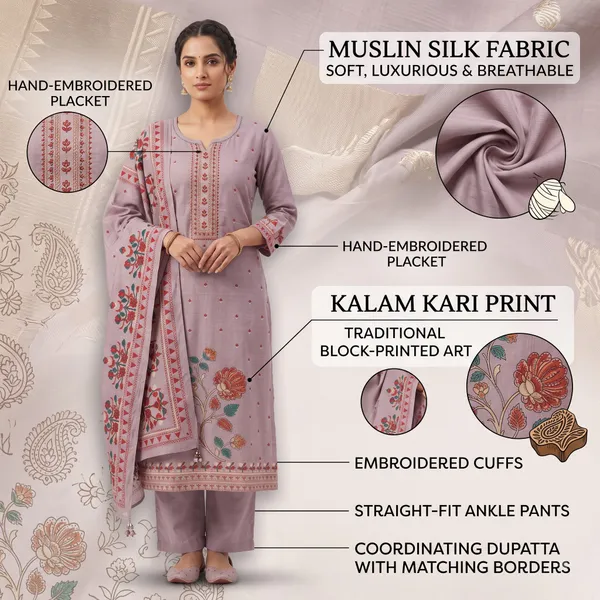 Casual_Suit_3_Piece_Muslin_Silk_With_Kalamkari_Print