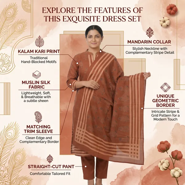 Casual_Suit_3_Piece_Muslin_Silk_With_Kalamkari_Print