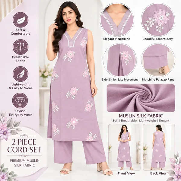 Long_Co-Ord_Set_2_Piece_Muslin_Silk_With_Thread_Work