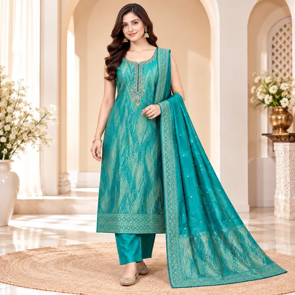 Traditional_Long_Suit_3_Piece_Banarsi_Silk_With_Zari_Work