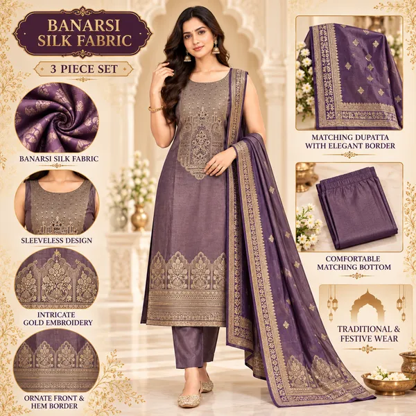 Traditional_Long_Suit_3_Piece_Banarsi_Silk_With_Zari_Work