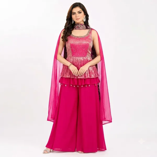Indo_Dress_3_Piece_Georgette_With_Stone_Chanderi_Work