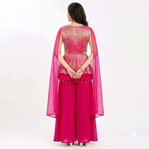 Indo_Dress_3_Piece_Georgette_With_Stone_Chanderi_Work