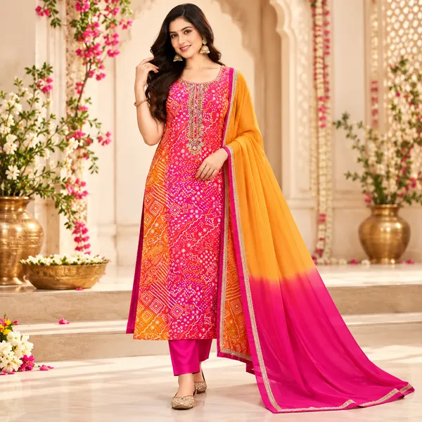 Traditional_Long_Suit_3_Piece_Banarsi_Silk_With_Bandhani_Print