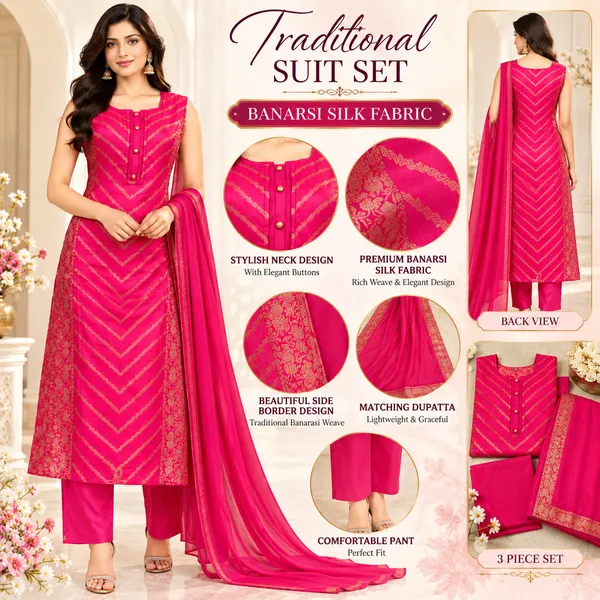 Traditional_Long_Suit_3_Piece_Banarsi_Silk_With_Zari_Work