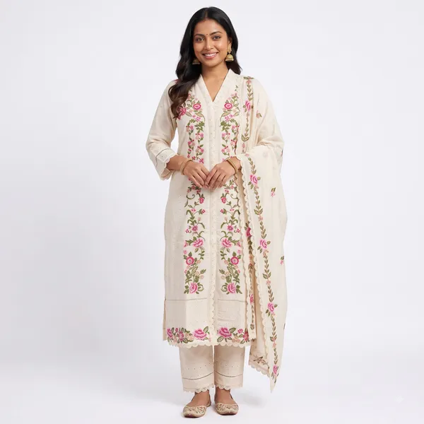 Casual_Suit_3_Piece_Khadi_Cotton_With_Thread_Work