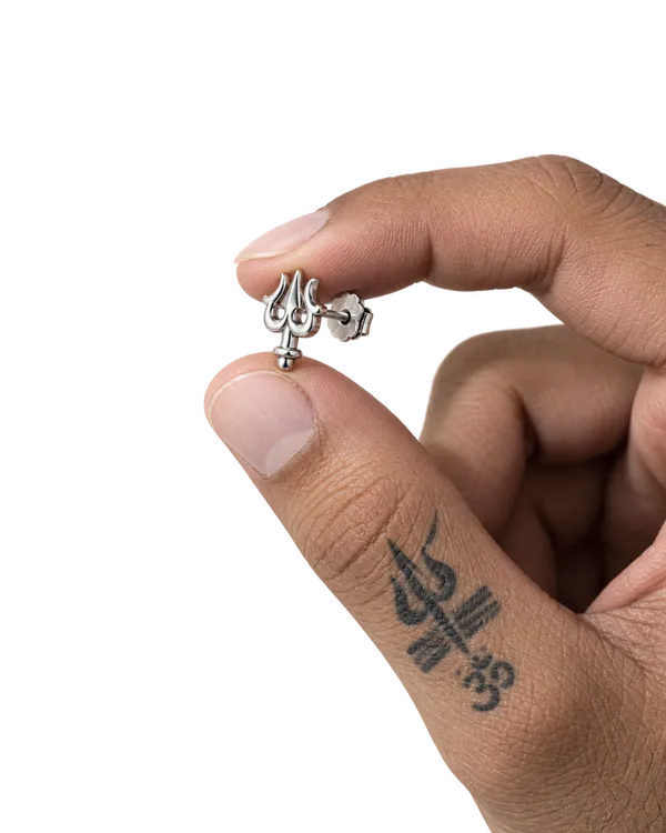 Silver_Tone_Trishul_Stud_Earrings_For_Men