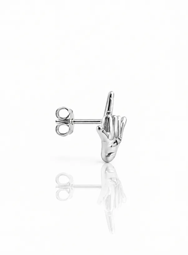 Silver_Tone_Hand_Gesture_Stud_Earring_For_Men
