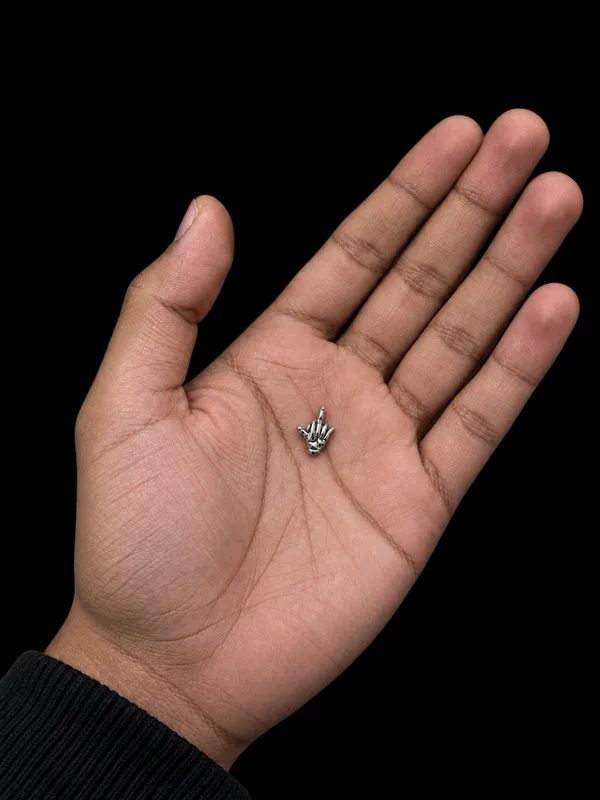 Silver_Tone_Hand_Gesture_Stud_Earring_For_Men