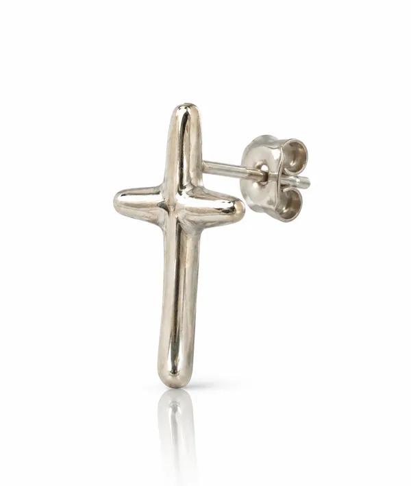 Silver_Toned_Cross_Stud_Earring_For_Unisex