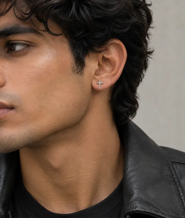 Silver_Toned_Cross_Stud_Earring_For_Unisex