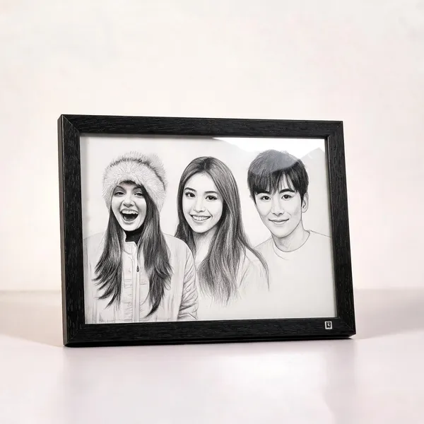 Madhesiacraft_Handmade_Pencil_Sketch_Framed_Portrait_3_Persons_Express