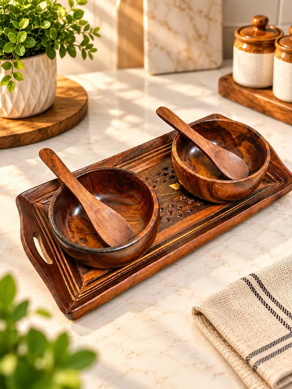 Wooden_Handcrafted_Serving_Tray_with_2_Bowls_and_2_Spoons_Set_in_Sheesham