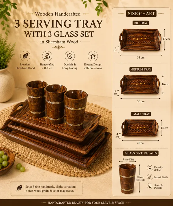 Brown_Sheesham_Wood_Handcrafted_3_Serving_Tray_With_3_Glass_Set