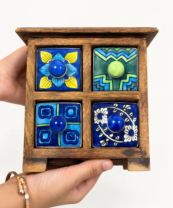 Wooden_Handcrafted_4-Drawer_Mini_Organizer_with_Ceramic_Drawers