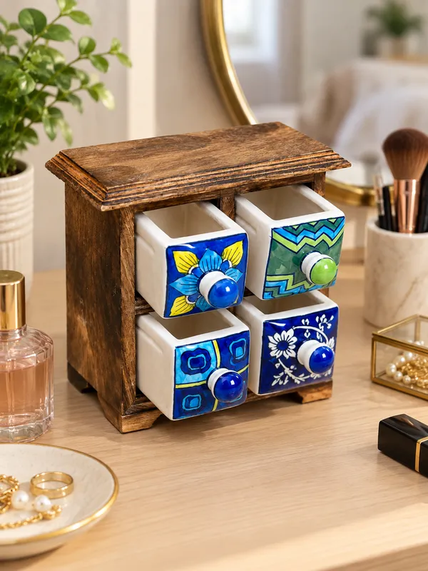 Wooden_Handcrafted_4-Drawer_Mini_Organizer_with_Ceramic_Drawers