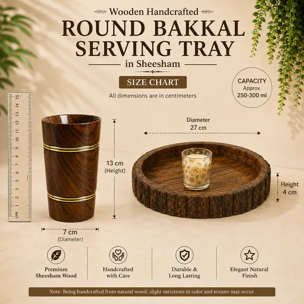 Brown_Sheesham_Wood_Handcrafted_Round_Bakkal_Serving_Tray_With_Glass_Set_Of_3
