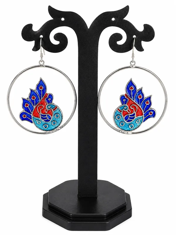 Multicolour_Meenakari_Peacock_Motif_Hoop_Dangler_Earrings_For_Women