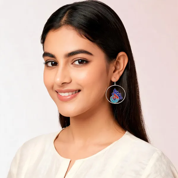Multicolour_Meenakari_Peacock_Motif_Hoop_Dangler_Earrings_For_Women