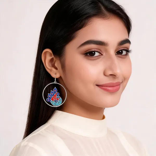 Multicolour_Meenakari_Peacock_Motif_Hoop_Dangler_Earrings_For_Women