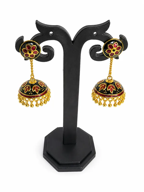 Black_Gold_Meenakari_Floral_Dome_Jhumka_Earrings_For_Women