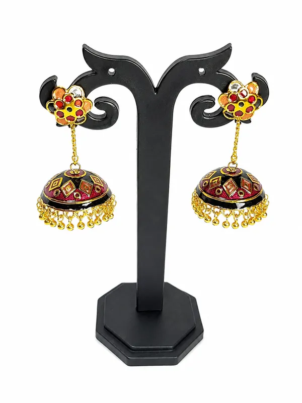 Black_Gold_Meenakari_Traditional_Dome_Jhumka_Earrings_For_Women