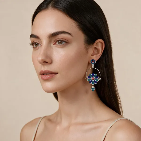 Silver_Plated_Meenakarifloral_Hoop_Earrings_For_Women