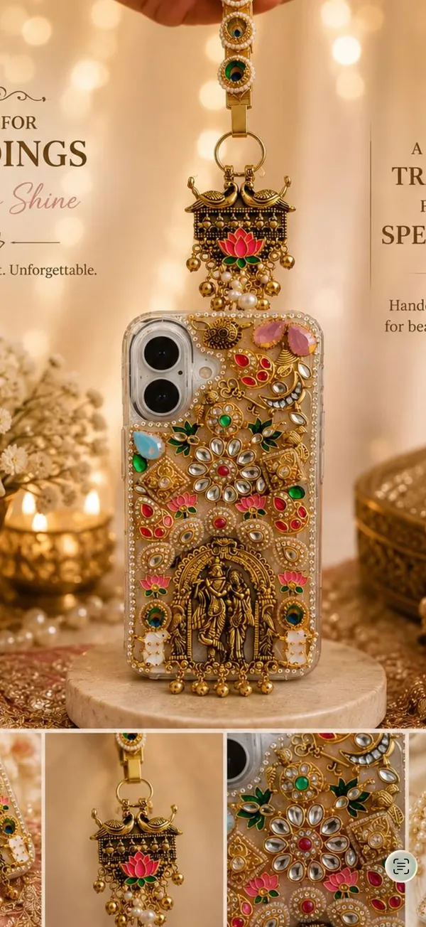 Gold_Embellished_Decorative_Phone_Case_With_Hanging_Charm